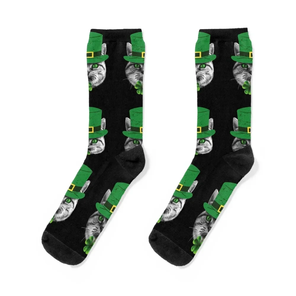 

Cat Leprechaun St Patricks Day Shamrock Clover Socks with print Climbing football Socks Female Men's