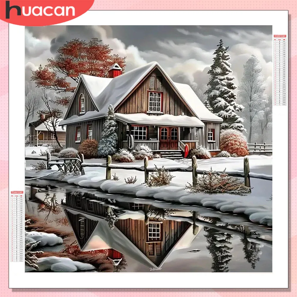 HUACAN Diamant Malerei Haus Landschaft Kreuzstich voller Bohrer Diamant Mosaik 5D Winter Wand Dekor Strass