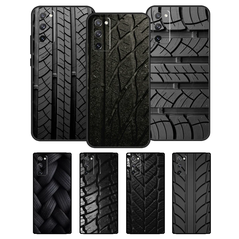 Black Tyre Tread Texture Case For Samsung Galaxy S21 S22 Ultra S8 S9 S10 Plus Note 10 Note 20 Ultra S20 FE Cover