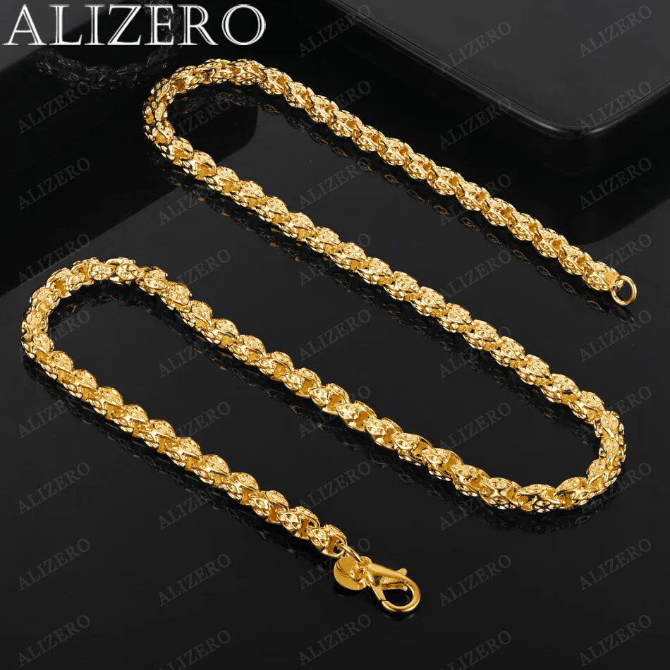 

ALIZERO 18K Gold 5mm Geometry Beads Necklaces 20 Inches Man Women Fine Jewelry Wholesale Fashion Personality Chain Necklace