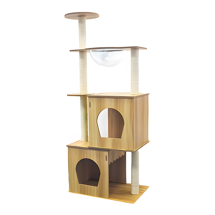 

Luxurious Wood Cat Tower Scratcher and Attractive House with Sisal Wrapped Posts