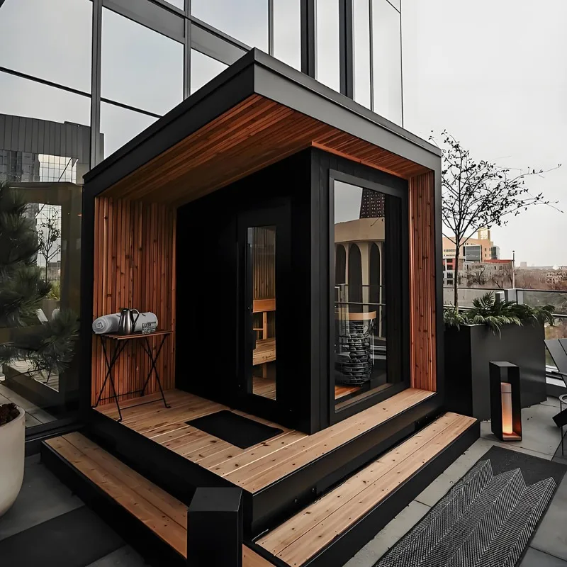 Luxury 6-person Outdoor Panoramic Cedar Sauna High-quality Wet Steam Computer Control Panel 6KW Power Solid Wood