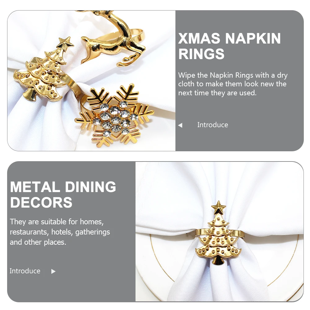 

12pcs Christmas Deer Tree Napkin Rings Vintage Decorative Buckles Alloy Material Suitable Home Restaurant Hotel Party Gifts