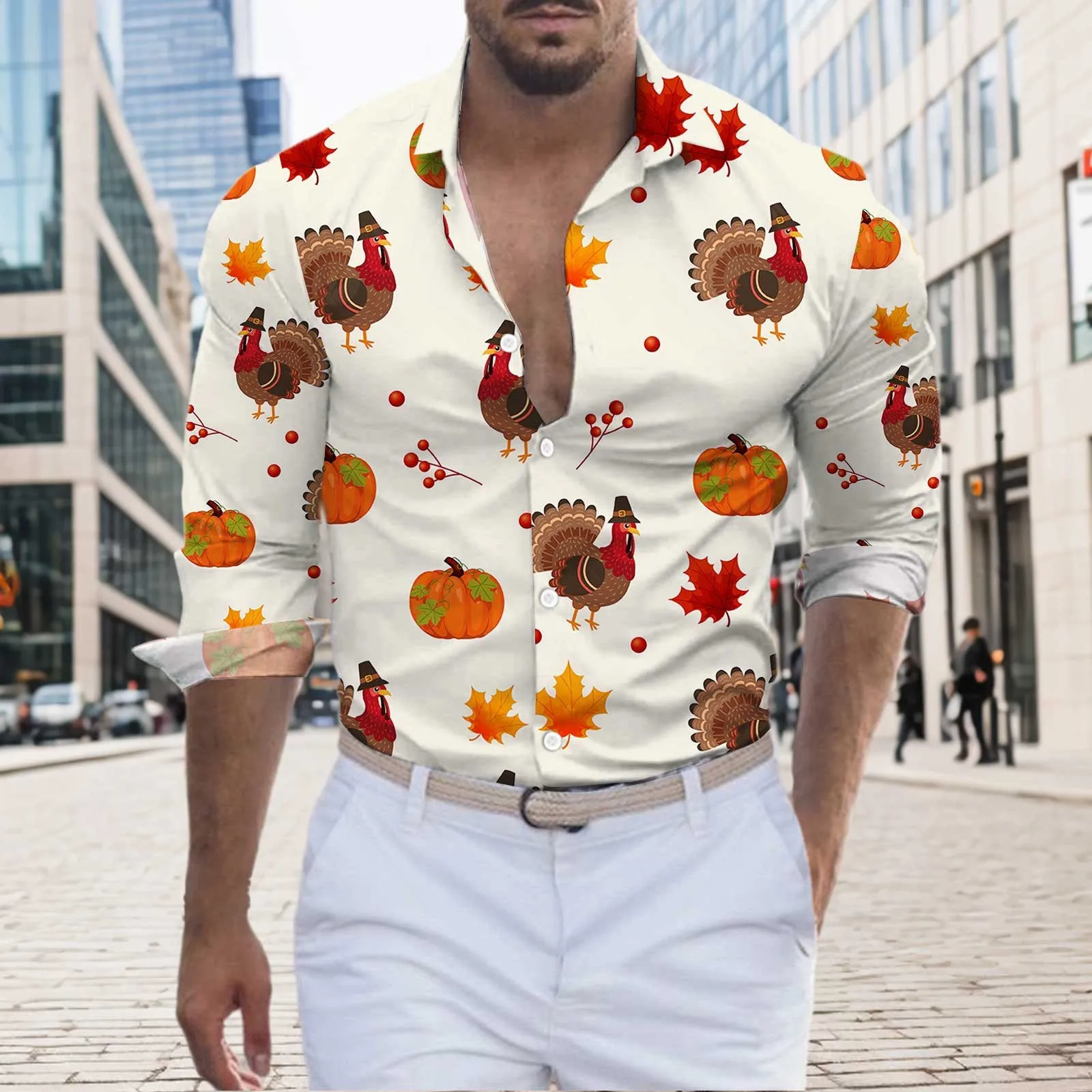 

Men'S Shirt Red Maple Leaf Autumn Long Sleeve Lapel Shirt Top Shirt Casual Shirt Hawaiian Shirt Casual Breathable Simple Fashion