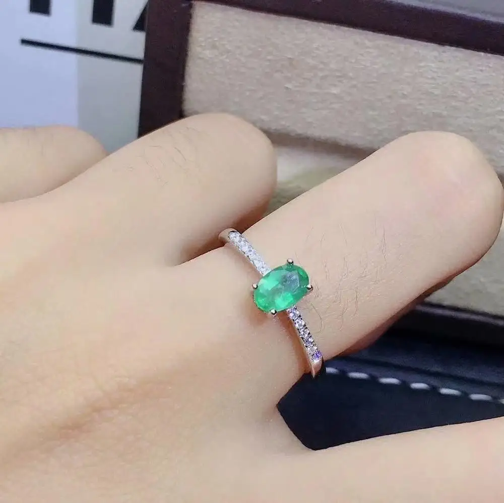 SHILOVEM 925 sterling silver real Natural Emerald rings classic fine Jewelry new wedding wholesale gift 4*6mm  jcj0406999agml