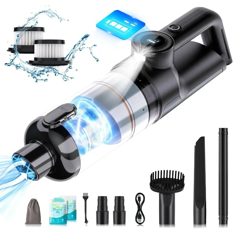 21000PA Car Vacuum Cleaner, Portable Vacuum for Car with LCD Display and Lighting Handheld Vacuum Cordless with Cleaning Gel for