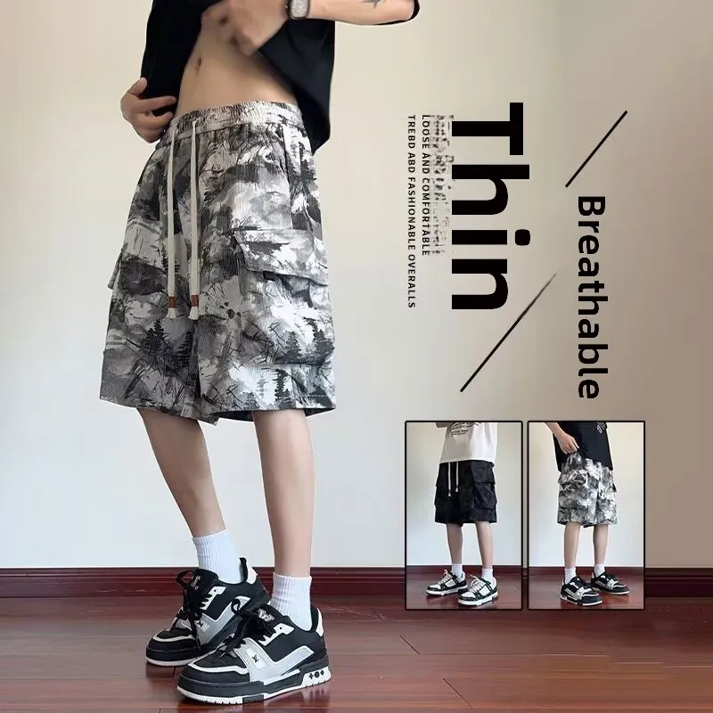 

American Dyed Workwear orts Men Summer Cool Spor Loose Casual Pants Teenage Trendy Brand Straight Leg Micro Stretch