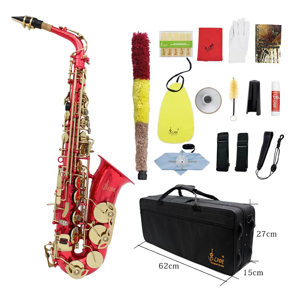 Slade Eb E-Flat Altsaxofoon Saxofoon Shell Sleutel Carve Patroon Houtblazers Met Backstraps Case Andere Reed Aeccessaries