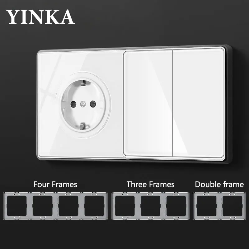 YINKA EU UK Korean Standard Acrylic Light Switch Wall Switch Safety Switch 1 Gang Recessed Switch Light Controller Switch Outlet