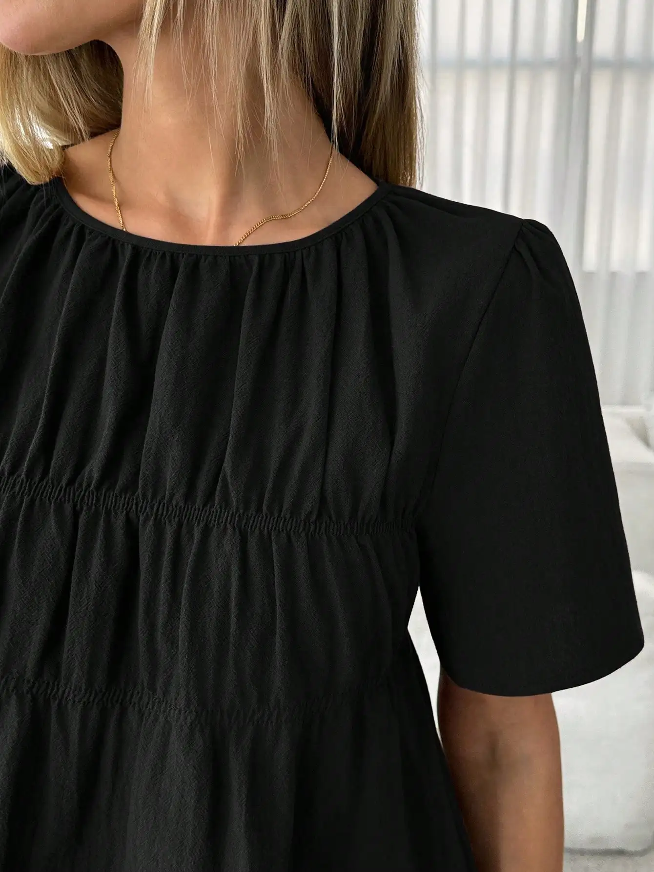 

Повседневная однотонная блузка с коротким рукавом из хлопка для женщин