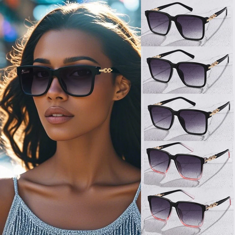 

5set Fashion Colorful Square Sunglasses Women Vintage Large Frame Glasses Female Anti ultraviolet Gradient Outdoor Shade Eyewear