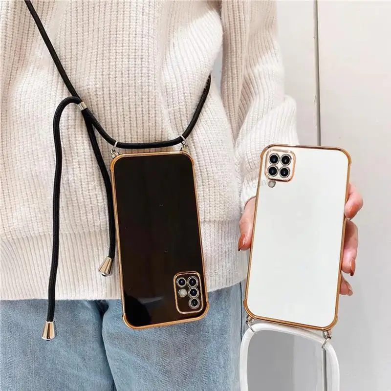 A 12 22 51 71 Plating Crossbody Strap Lanyard Cord Case For Samsung Galaxy A22 A12 4G 5G A51 A71 A31 A21S Back Cover A22S