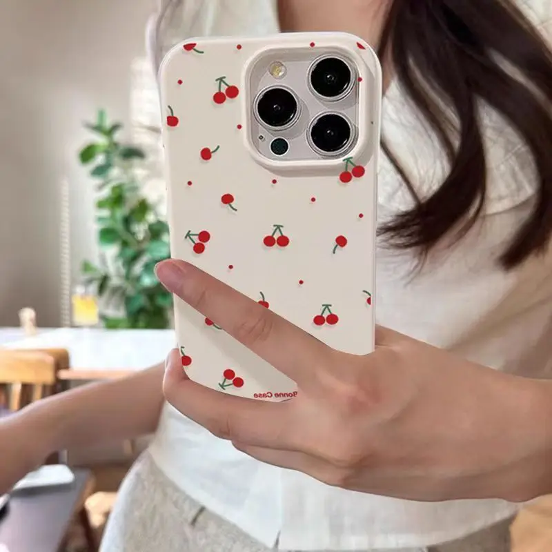 For iPhone 16 15 14 13 12 11 Pro Max CaseCute Cartoon Cherry Lichee Pattern Silicone Cover For iPhone XS Max XR 16 15 Plus Funda