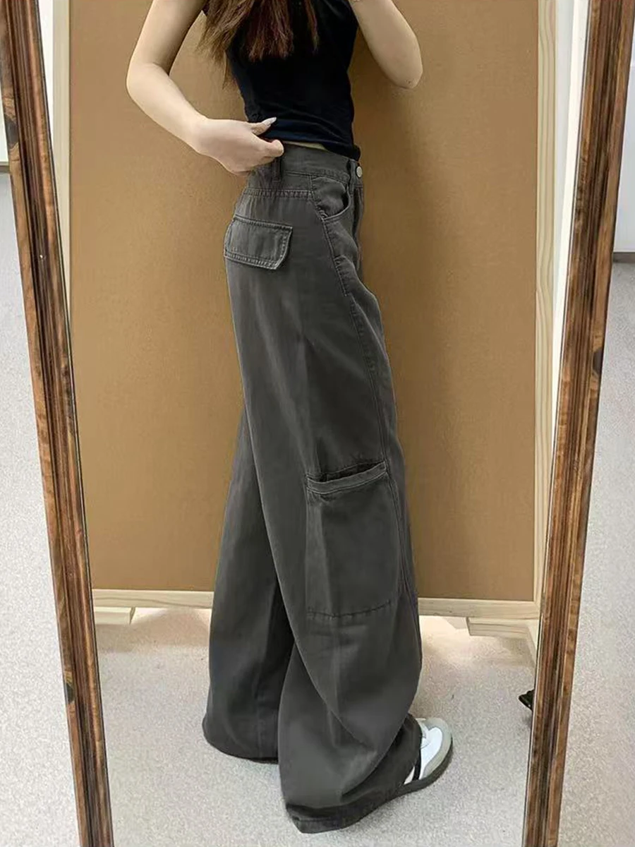 

plus Size High Waist Straight Leg Workwear Jeans Women's Autumn Pear ape Slimming Wide Leg Pants American Sle Retro Wa