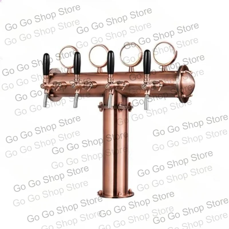 304 Stainless Steel Bronze T-shaped Four-head Wine Column with LED Light Draft Beer Machine Wine Column