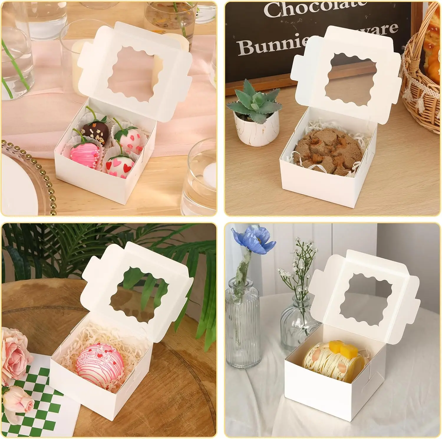 Multi White Bakery Boxes with Window for Treats
