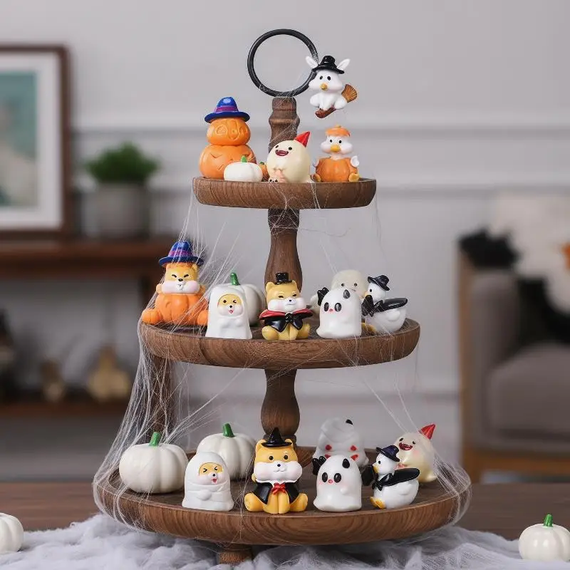Halloween Mini Resin Figurines Lovely Cartoon Design Bright Durable Colors Small Craft for Home Tabletop Holiday Decor