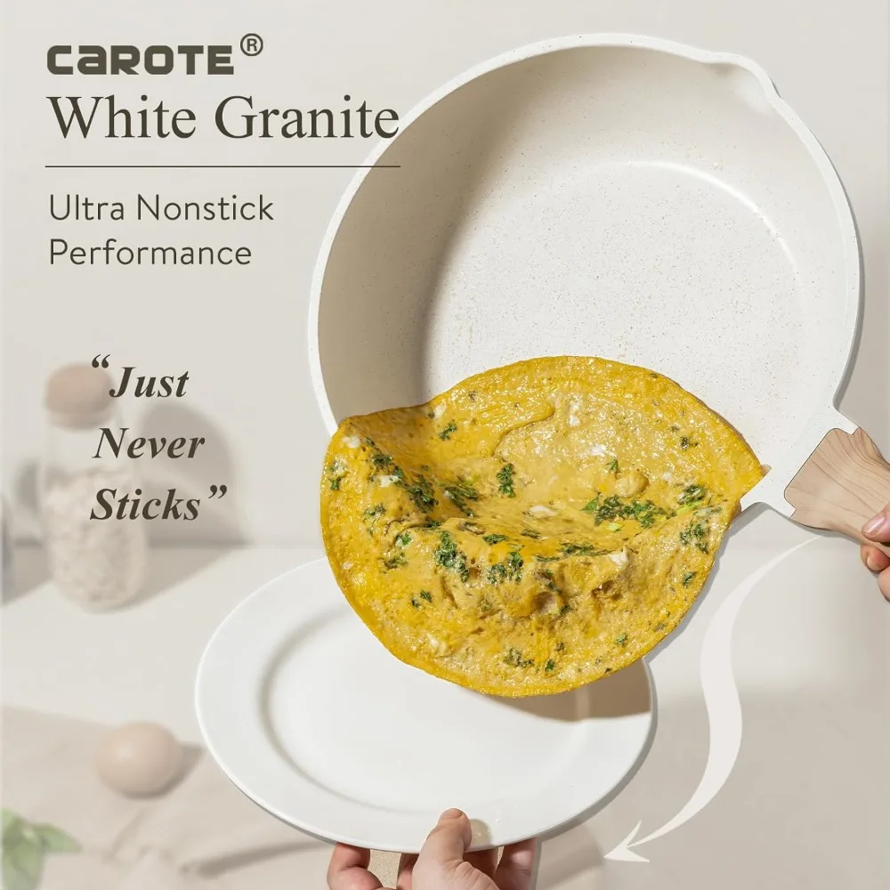 Ensemble de casseroles antiadhésives avec poêles à frire, ustensiles de cuisine à induction en granit blanc, 10 pièces