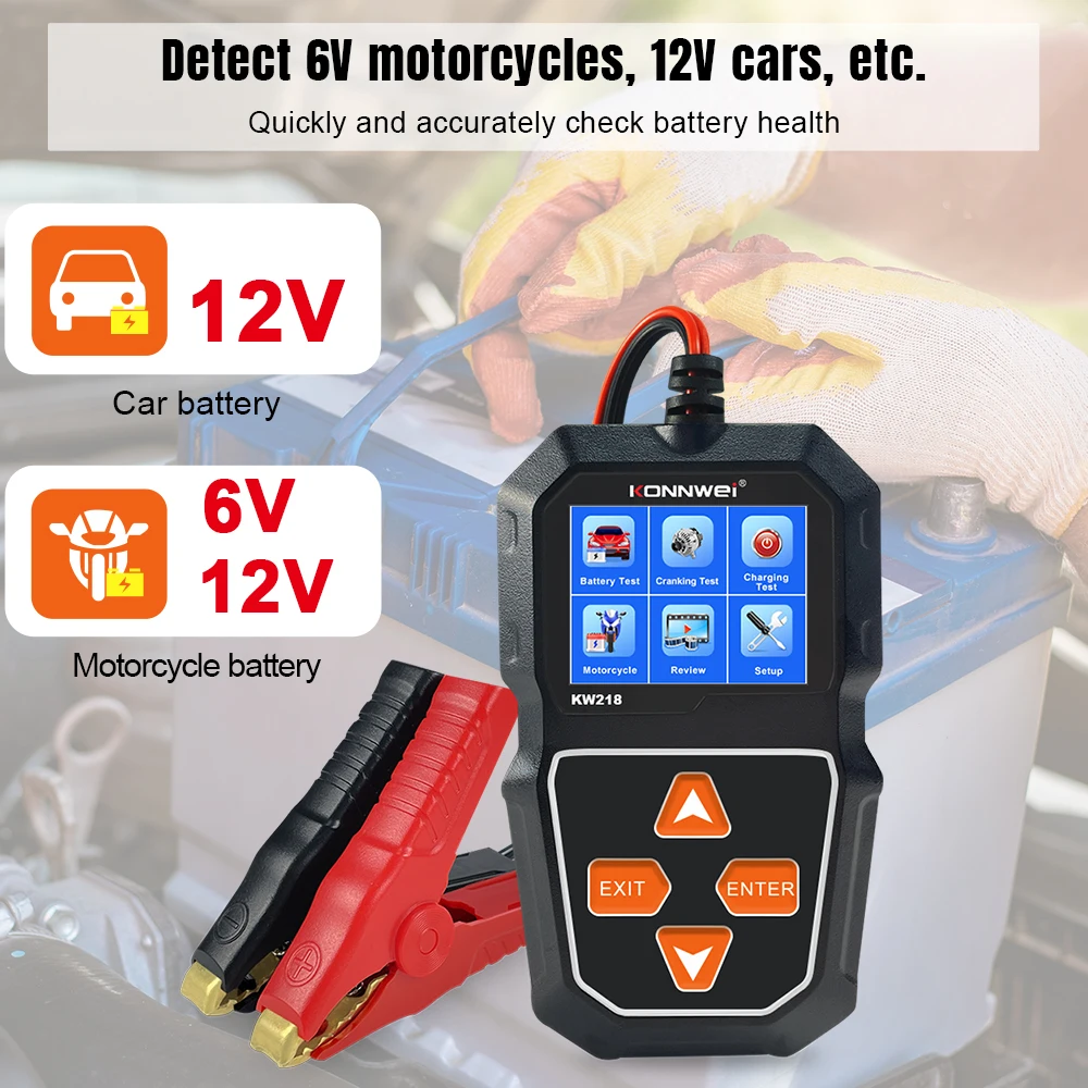 KONNWEI KW218 Car Battery Tester 12V 6V Moto Truck Battery System Analyzer 100 To 2000CCA Charging Cranking Test Tool PK KW650