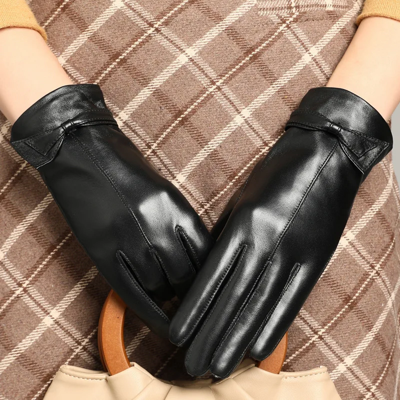 

Real Leather Gloves Female Thermal Plus Velvet Thicken Winter Butterfly Sheepskin Women Gloves Touchscreen YSW0032