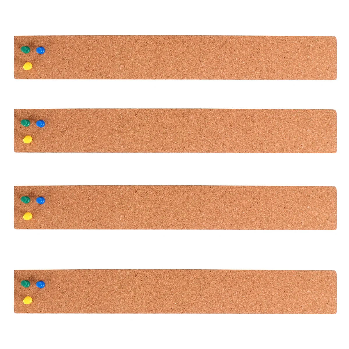 4Pcs Cork Bulletin Bar Strip Natural Frameless Wooden Message Board Portable for Office Home Classroom and Meeting Room
