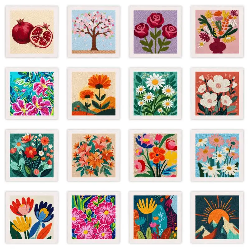 

CHENISTORY Slanted Eyed Dog Punch Needle Kit Interior Needlework Supplies Flowers 25x25cm/9.84x9.84inch Embroidery Beginner Kit