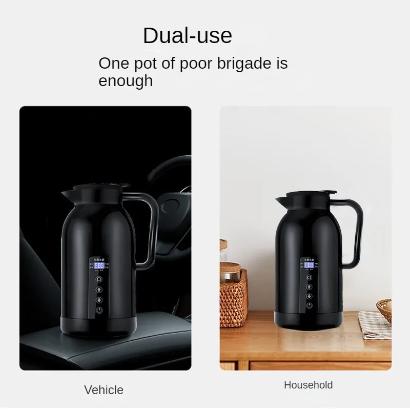 Portable Car Hot Kettle 1200ML Water Heater Travel Auto 12V/24V for Tea Coffee 304 Stainless Steel Large Capacity for Vehicle