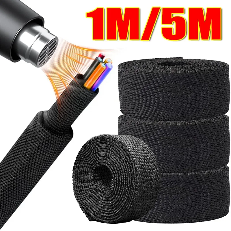

1/5Pcs Car Insulation Cable Sleeve Black Braided Heat Shrink Tubing Cable Organizer Flame-Retardant Wire Wrap Sheath Protection