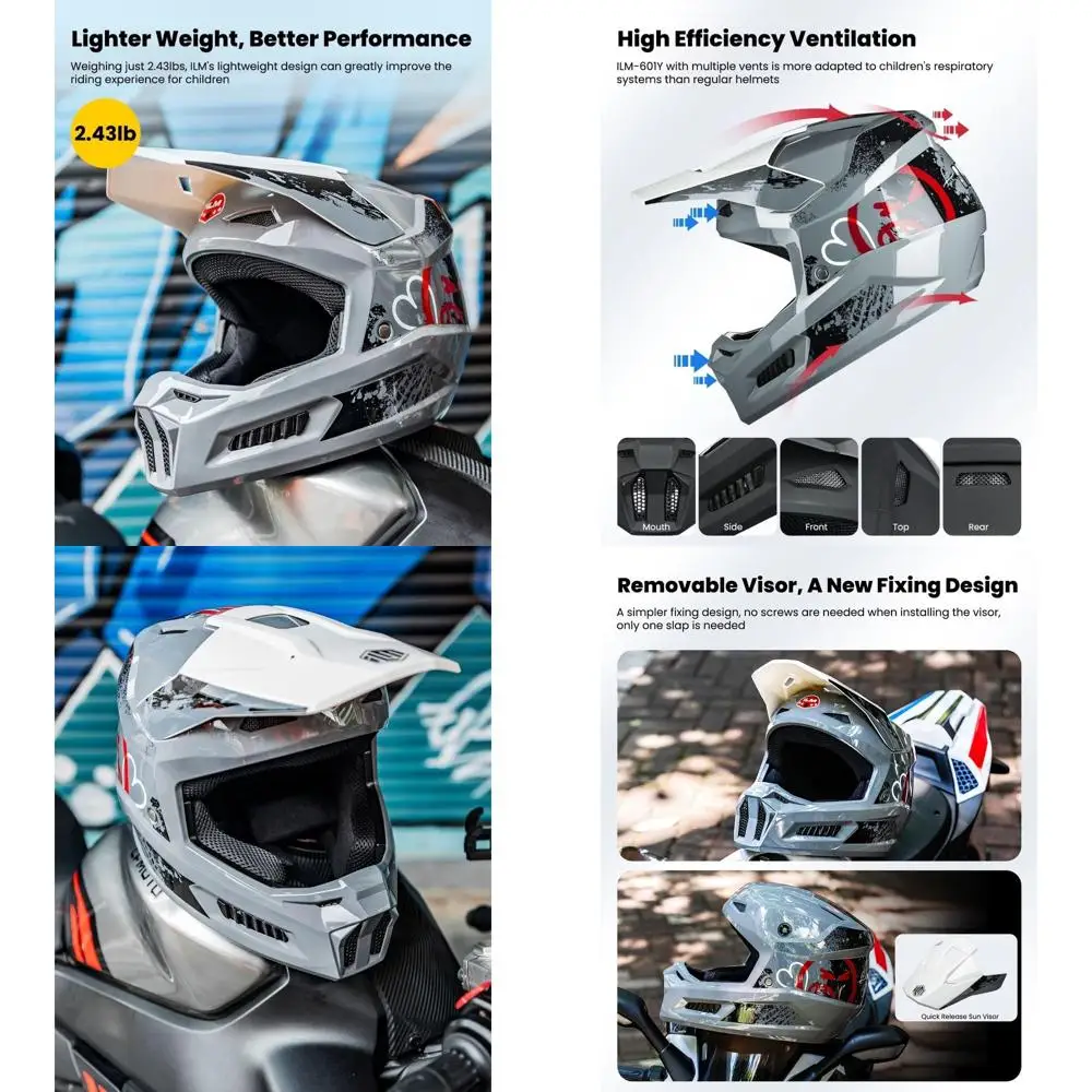 

Youth Dirt Bike Helmet with Goggles, Gloves & Mask for ATV, Motocross, BMX, and Off-Road Riding (Angry Face, Youth-Large)