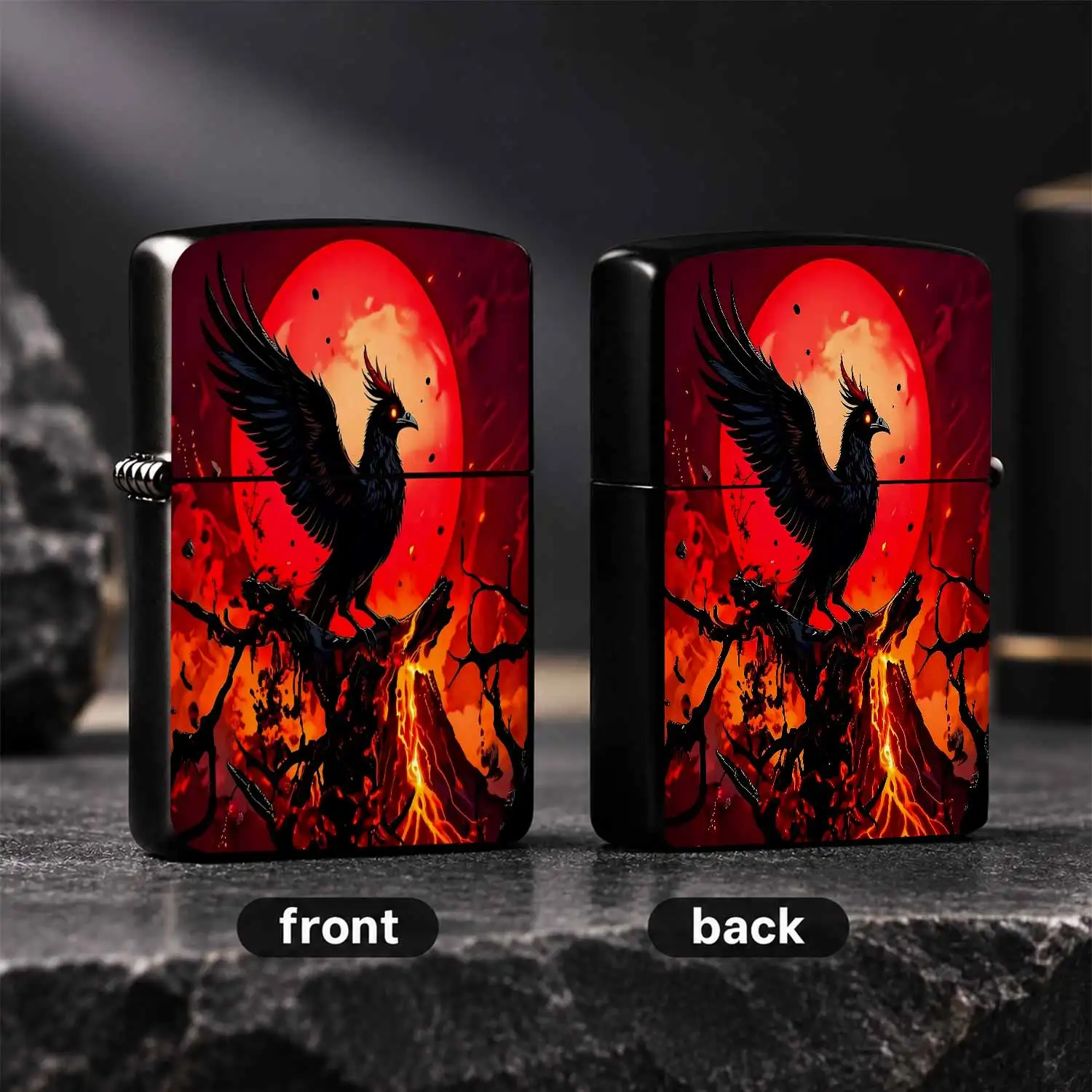 Dark Blood Moon Black Phoenix Themed Portable Creative Igniter, Cool Art Illustration Design Atmospheric Item, Perfect For Daily Carry, Gifting To Hobbyists, Personal Collection, Suitable For Traveling, Party Use, Outdo A Humorous And Inter