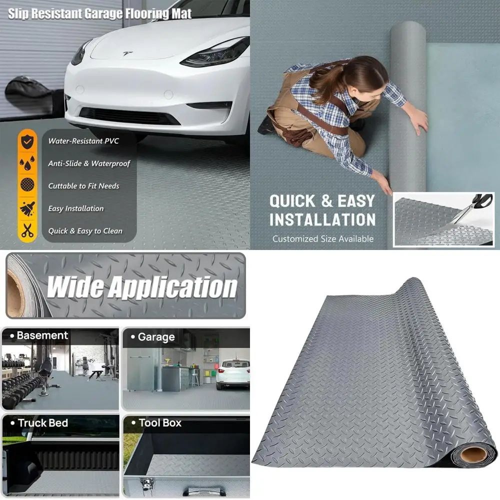

Thick PVC Garage Floor Mat, Heavy-Duty Waterproof Non-Slip Protector for Cars, Trailers, SUVs, Basements, Gyms (Gray) - 5ft x 12
