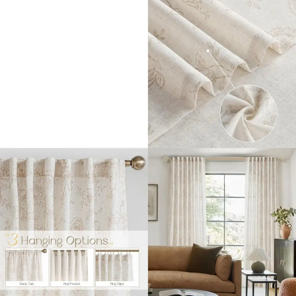 

Коричневые льняные шторы с цветочным принтом 102, в винтажном стиле с задними выступами для фильтрации света и минималистичного декора гостиной в фермерском доме