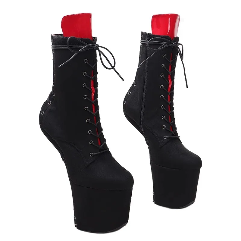 

Auman Ale New Lace Up Ankle Boots Sexy Exotic Pole Dance Stripper young trend fashion color matching shoes 013