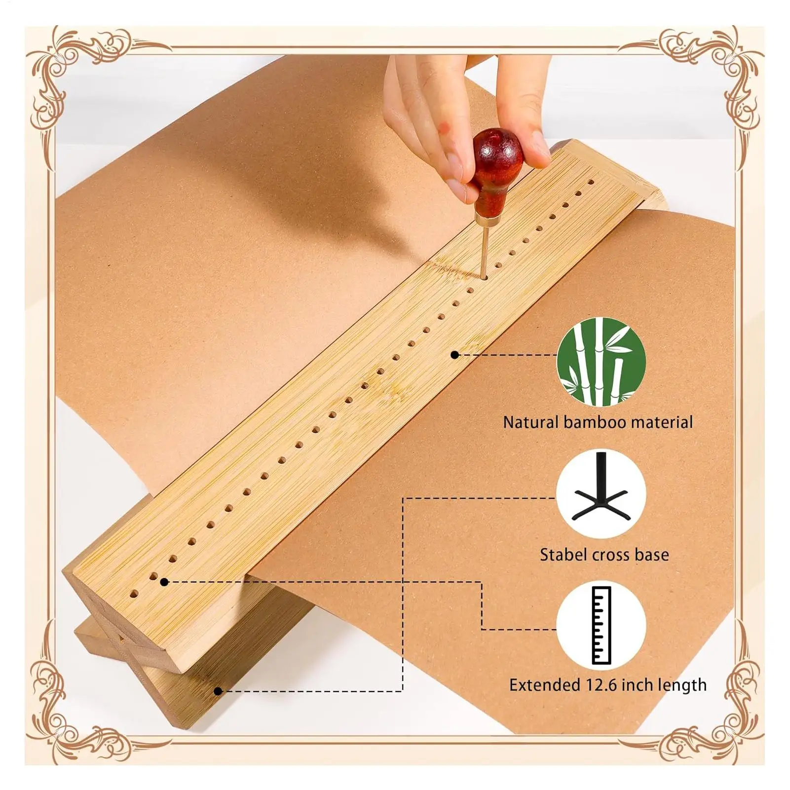 Book Binding Cradle Wooden Piercing Crafting Tool With Awl Hole Punch Tool For Signature Journal Notebook Planner Album Craft
