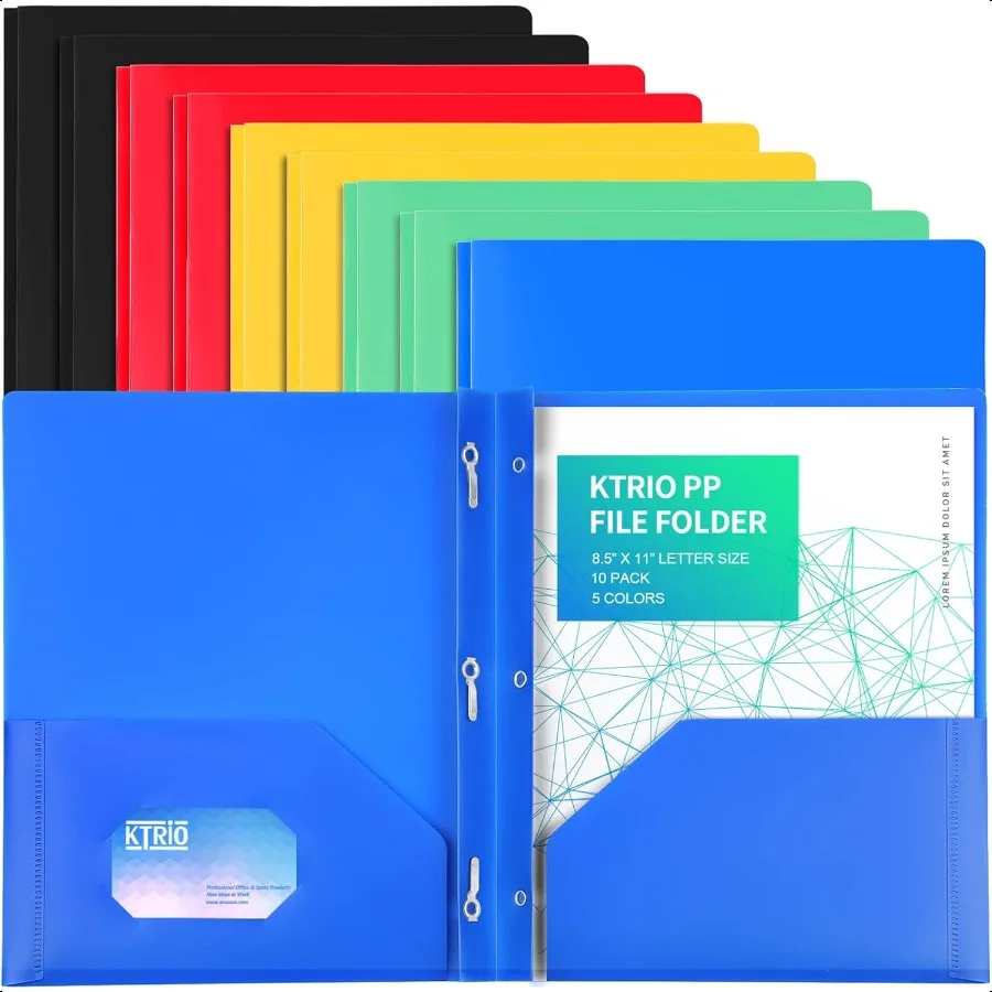 

Plastic Pocket Folders with Prongs Colored Heavy Duty Pocket Folders with Busin Card Slot Letter Size File Fasteners for School