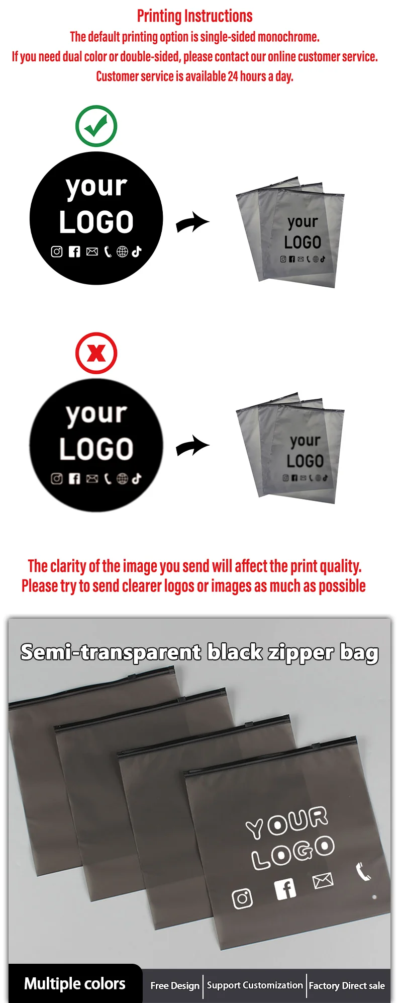 50 Stück Schwarze Transparente Matte Reißverschluss-Verpackungsbeutel für Kleidung, Unterwäsche und Socken, Unterstützung für individuelles Logo – Detail 1