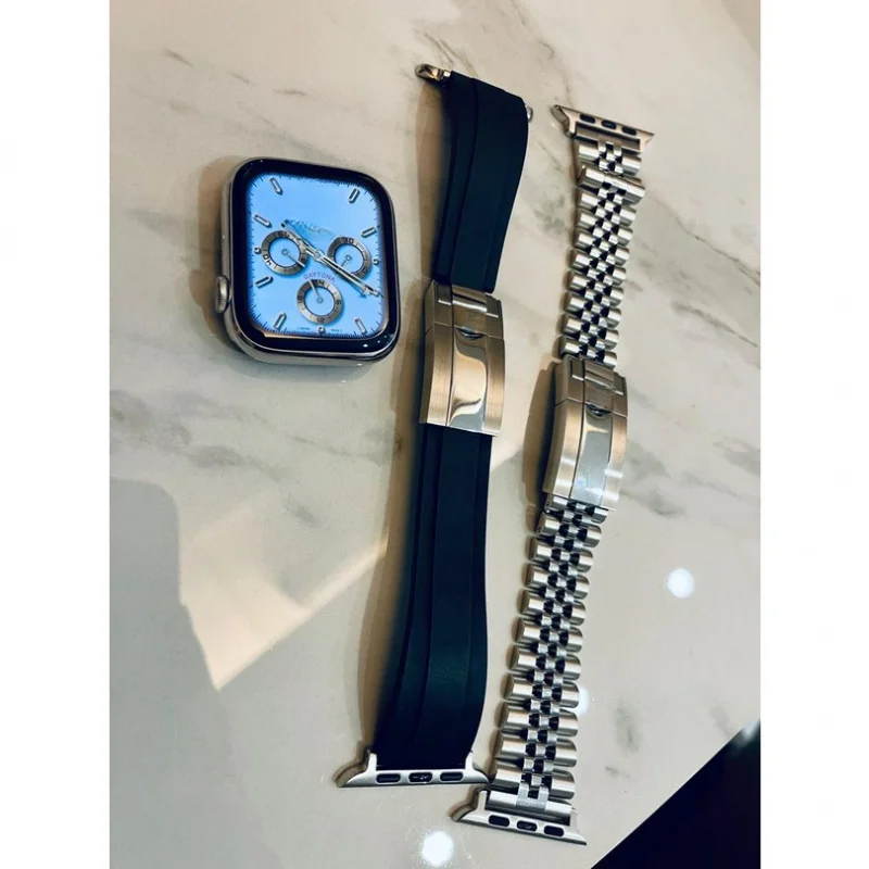 Odpowiedni gumowy pasek Apple iWatch7654 Pasek Rolex Sportowy stal nierdzewna S7 SE 40/42/44/45 49 mm