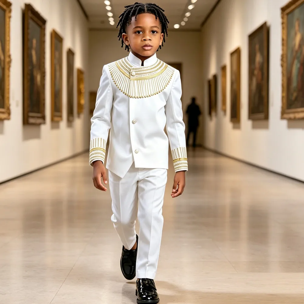 

African Clothing for Kids Boy Ankara Dashiki Shirts Trousers Suit 2 Piece Set Children Outfit Button Tops Pants Embroidery Abaya