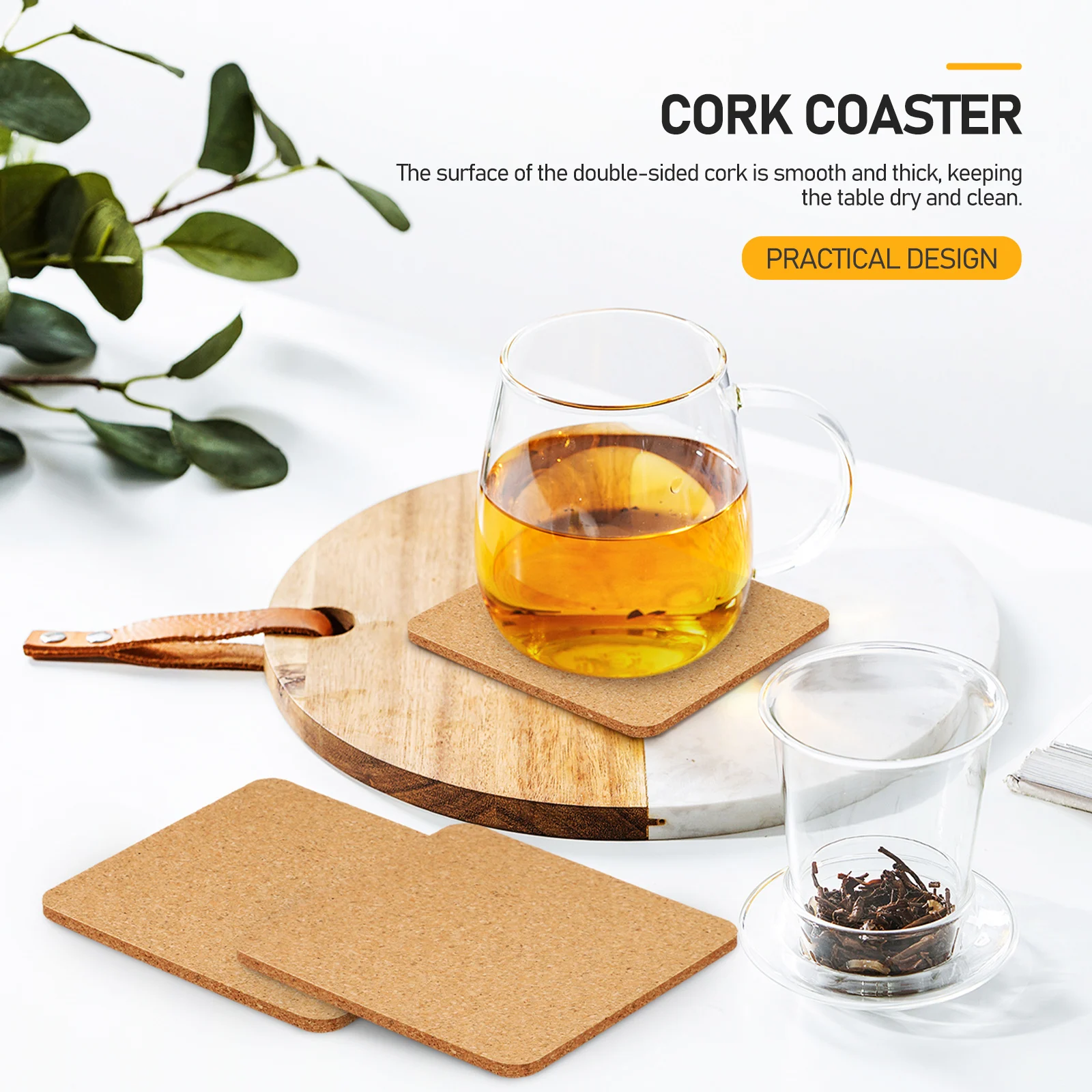 

3Pcs Soft Cork Coasters Square Shape Absorbent Heat Resistant Cup Mats Drink Coasters for Home Office Coffee Shop Furniture