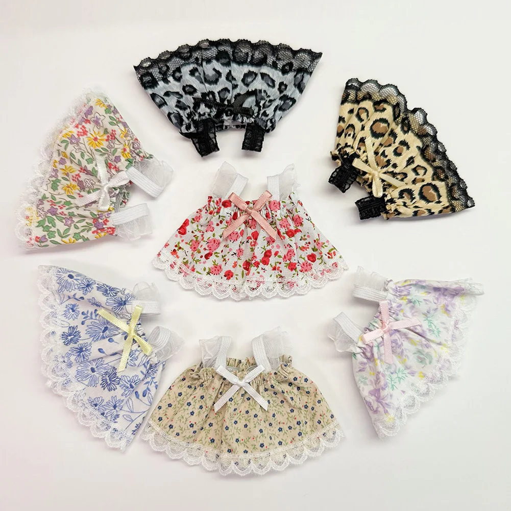 Para labubu 4.0 os monstros pino para amor série arco cachecol vestido floral para 17cm labubu boneca roupas acessórios vestido de princesa