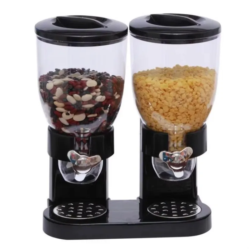 Kitchen indispensable dry food dispenser chrome single double control breakfast cereal cereal rice bucket storage