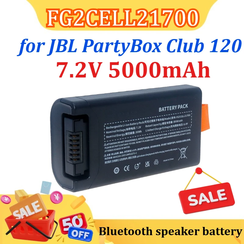 

7.2V 5000mAh Battery 200 Battery FG2CELL21700 for JBL PartyBox Club 120 Portable Speaker with Type-C Charging Part