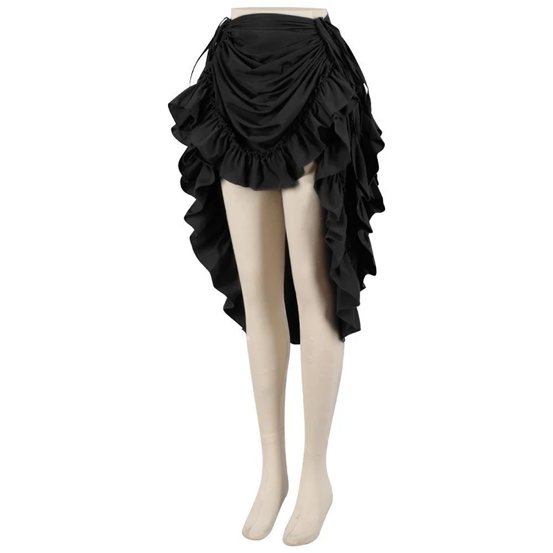 Vintage Gothic Mini Skirt Women Irregular Ruffles Drawstring Harajuku Skirts Retro Palace Style Female Streetwear Folds Skirt