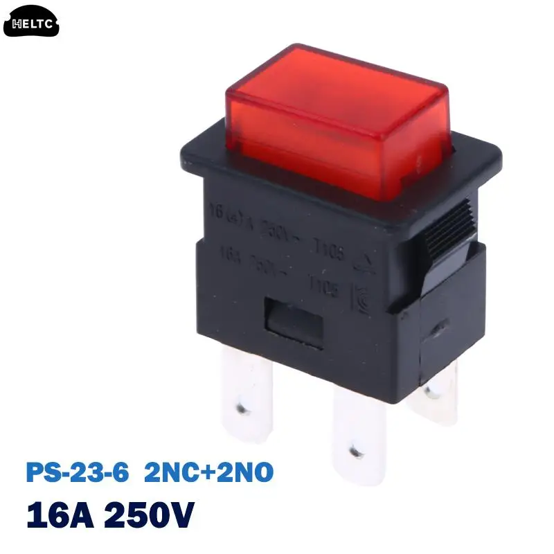 16A 4 Pins Locked Push Button Electrical Rocker Switch With LED Light Red Heater Touch Switch 250V PS-23-16