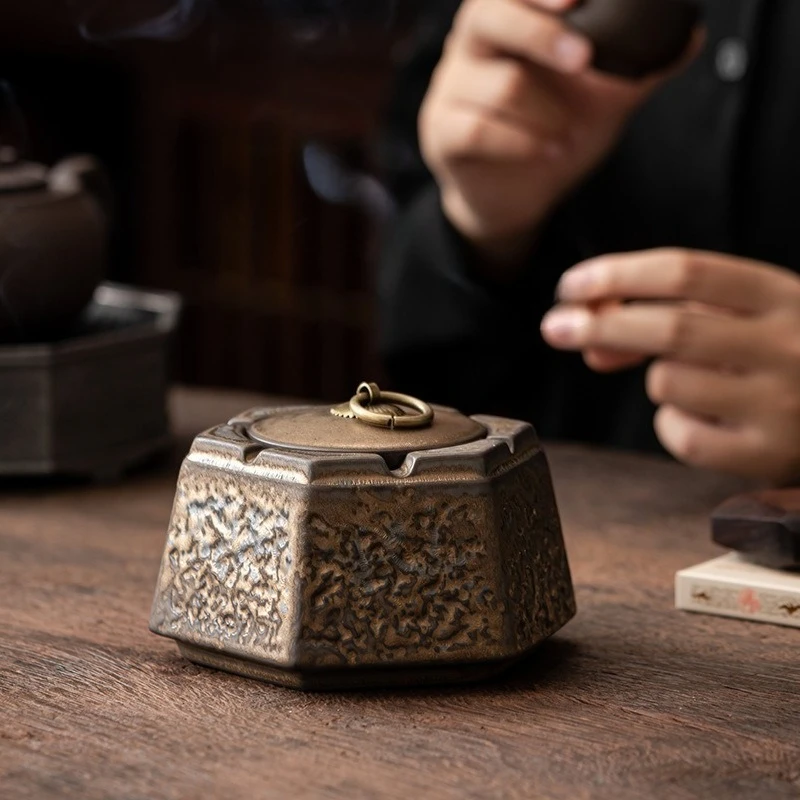 

Gold Plated Iron Glazed Storage Jar, Retro Home Living Room and Office Covered Ceramic Jar, Very Beautiful Handmade Craft