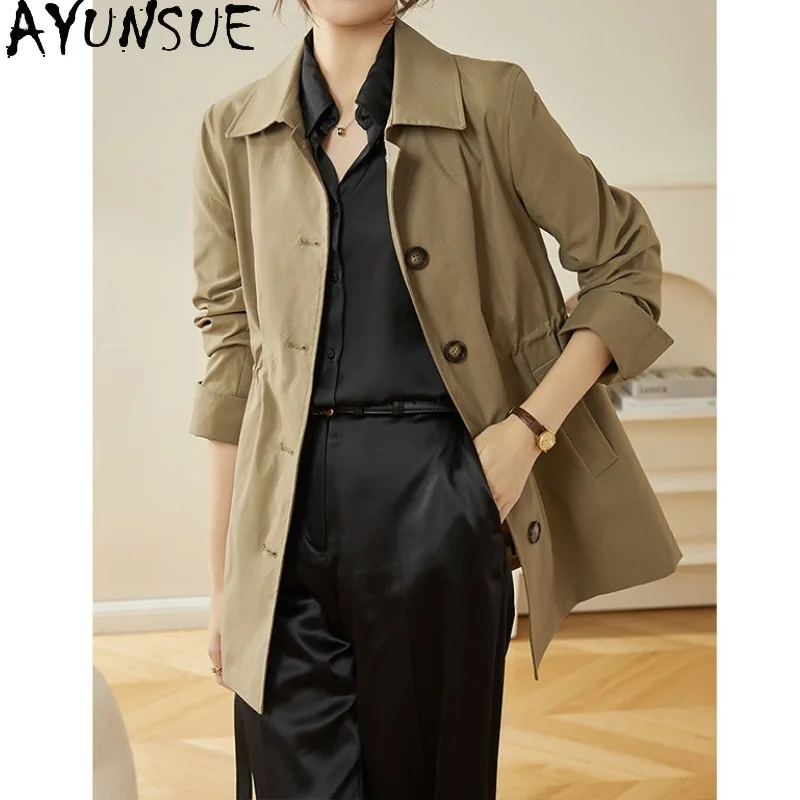 

AYUNSUE Women's Trench Coat Korean Long Sleeve Lapel Jackets for Woman Casual Fashion Outerwear Woman Clothes High Quality