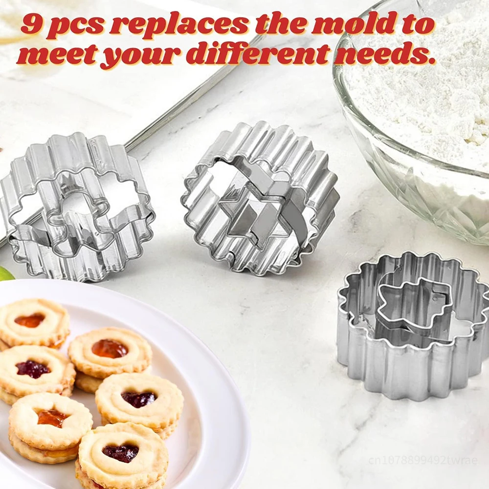 9Pcs Stainless Steel Mini Christmas Cookie Cutters Set Christmas Tree Heart Deer Head Snowflake Jingle Bell Gingerbread Mold