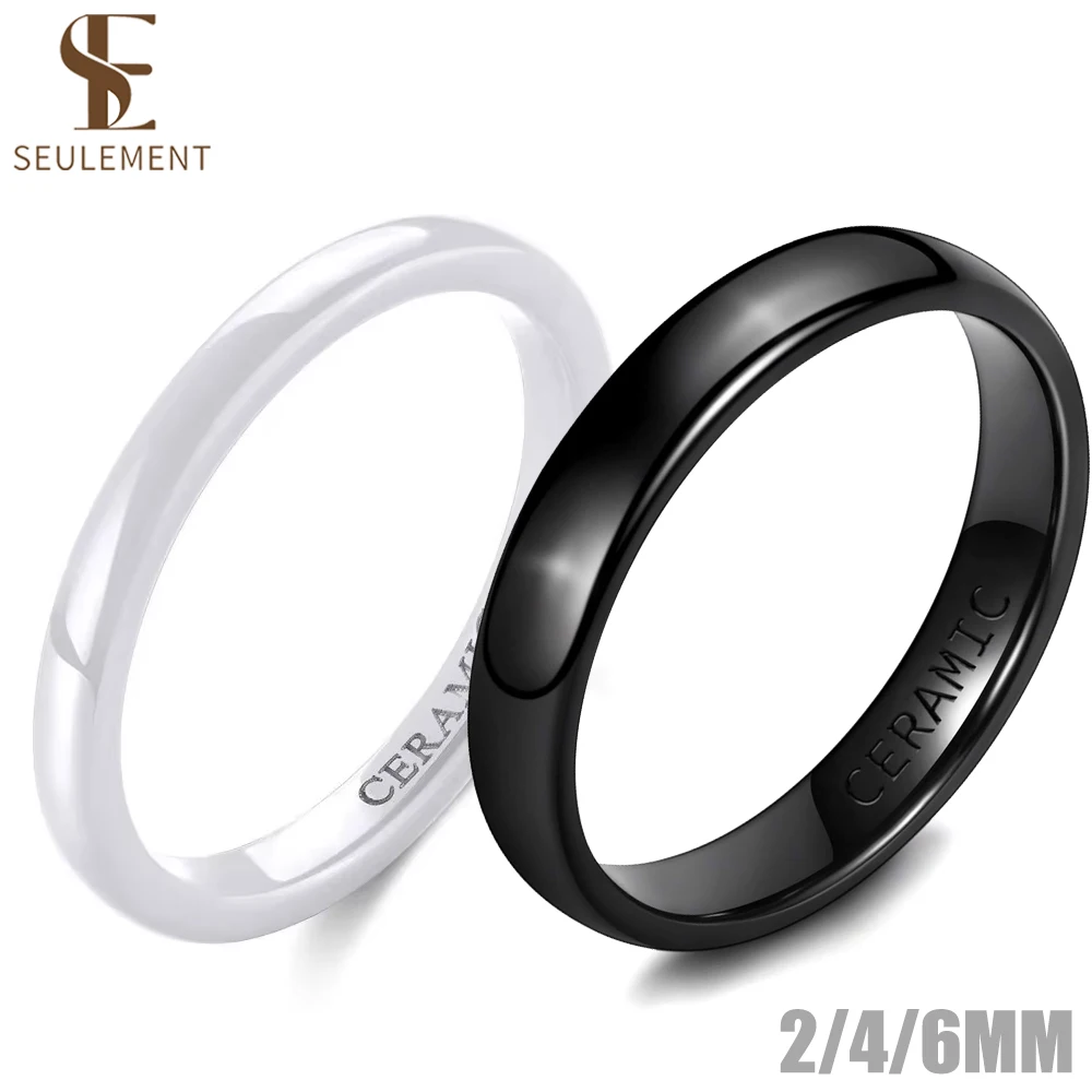 Seulement 2/4/6mm White/Black Ceramic Ring Wedding Engagement Band for Men Women Rings Minimalist Fashion Stackable Ring