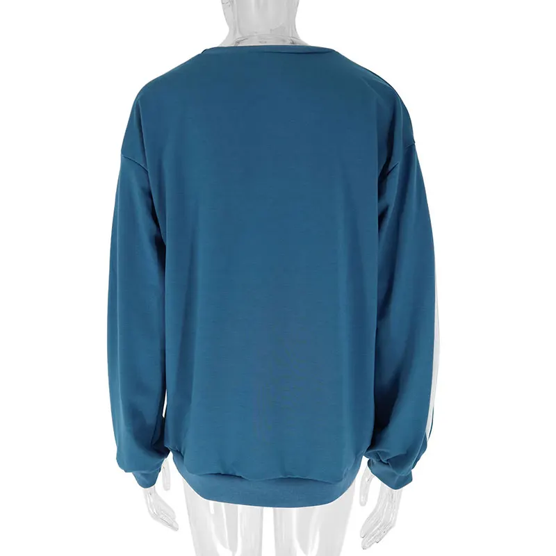 Otoño nuevo sin Sudadera con capucha mujer ropa de calle moda manga larga Patchwork cuello redondo pulóver señora versátil tejido Casual ropa delgada