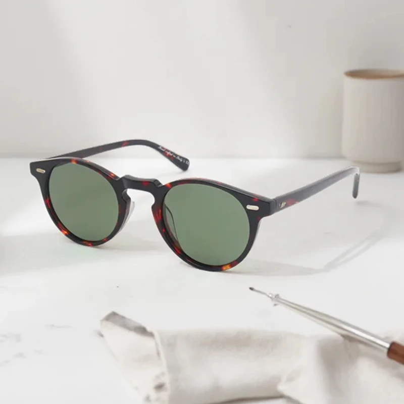 Handmade Vintage Round Men‘s Polarized Sunglasses Classic Retro Acetate Sun Glasses Women UV400 Anti-ultraviolet Sunglass Shades
